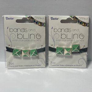 2 Jewelry Making Slider Beads Charms Green Pyramid